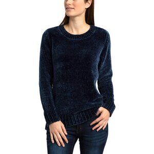Orvis Womens XXL Chenille Sweater Blue Ribbed Knit Crewneck Long Sleeve